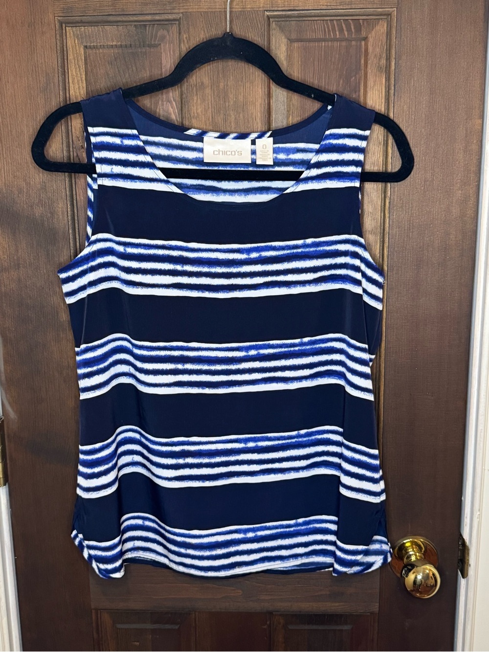 Chico's Navy Blue White Striped Tank Top Sleeveless Blouse Shell Size 0 M
